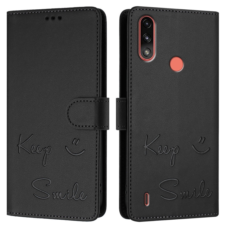 For Motorola Moto E7 Power Smile Embossing RFID Leather Phone Case