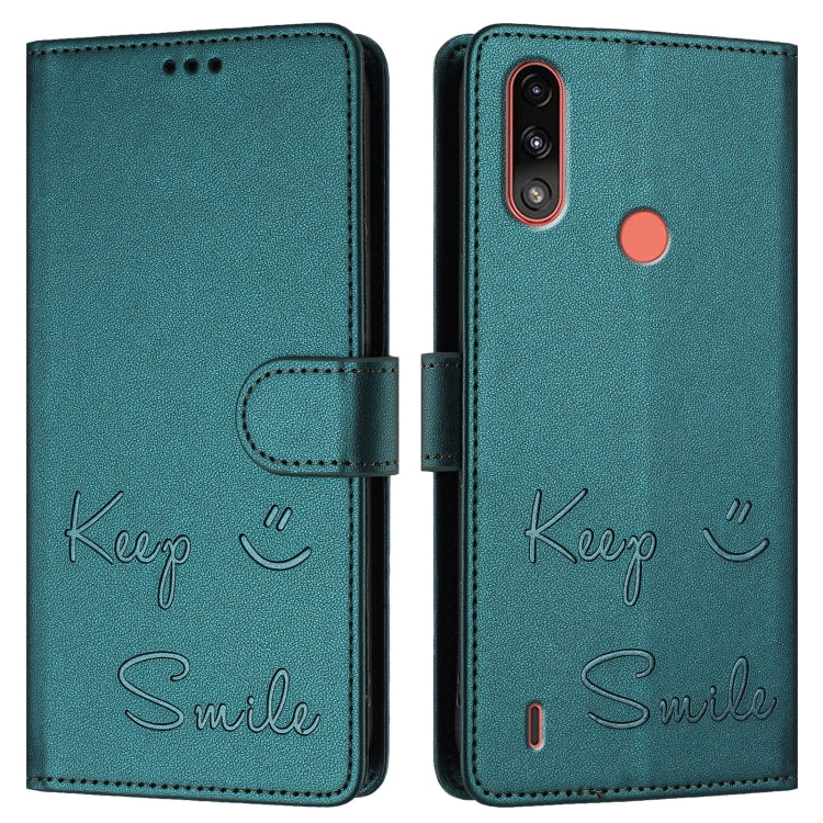 For Motorola Moto E7 Power Smile Embossing RFID Leather Phone Case