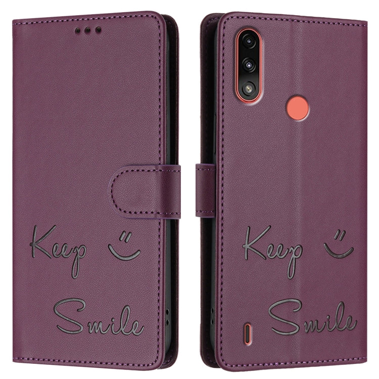 For Motorola Moto E7 Power Smile Embossing RFID Leather Phone Case