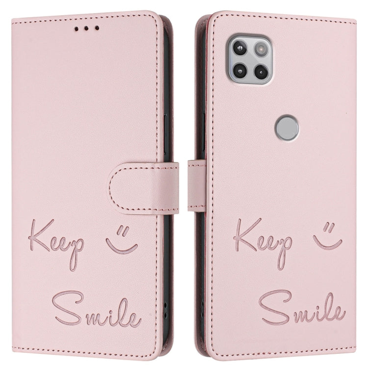For Motorola One 5G Ace/Moto G 5G Smile Embossing RFID Leather Phone Case