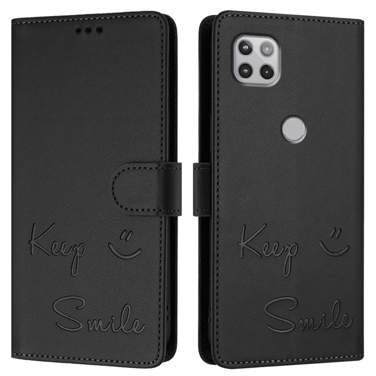 For Motorola One 5G Ace/Moto G 5G Smile Embossing RFID Leather Phone Case