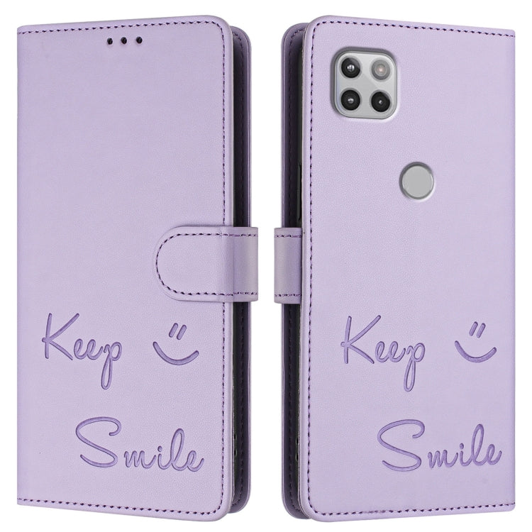 For Motorola One 5G Ace/Moto G 5G Smile Embossing RFID Leather Phone Case