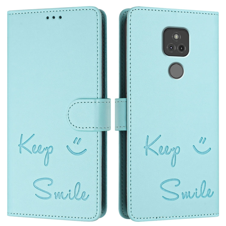 For Motorola Moto G Play 2021 Smile Embossing RFID Leather Phone Case