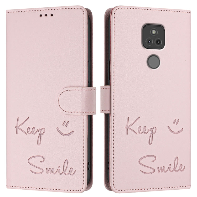 For Motorola Moto G Play 2021 Smile Embossing RFID Leather Phone Case