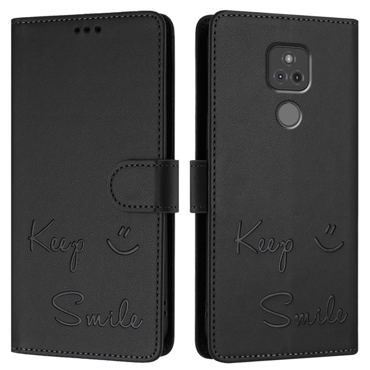 For Motorola Moto G Play 2021 Smile Embossing RFID Leather Phone Case
