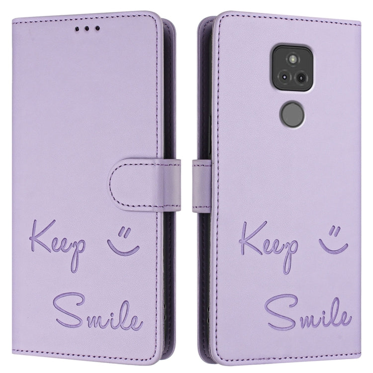 For Motorola Moto G Play 2021 Smile Embossing RFID Leather Phone Case