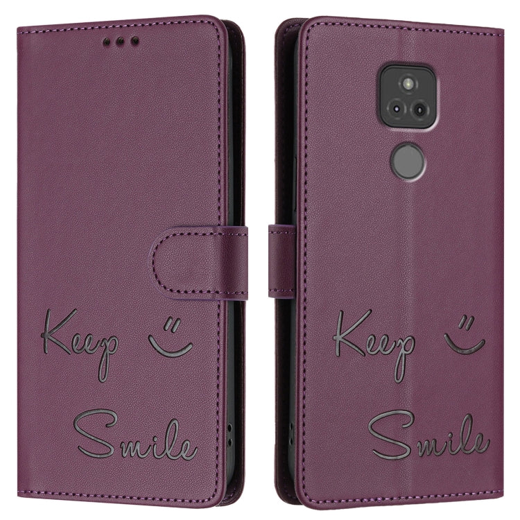 For Motorola Moto G Play 2021 Smile Embossing RFID Leather Phone Case