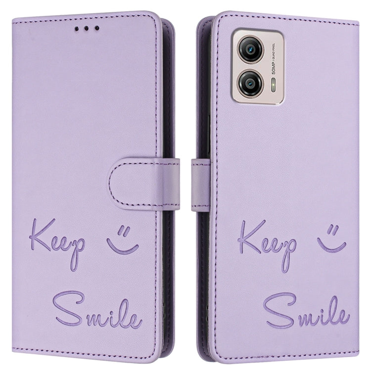 For Motorola Moto G53Y 5G/G53J 5G Smile Embossing RFID Leather Phone Case