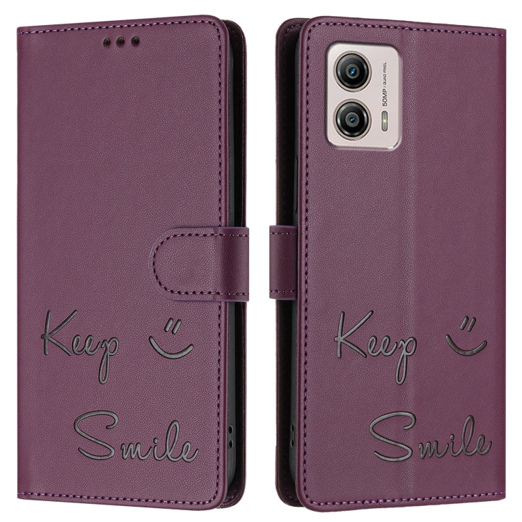 For Motorola Moto G53Y 5G/G53J 5G Smile Embossing RFID Leather Phone Case