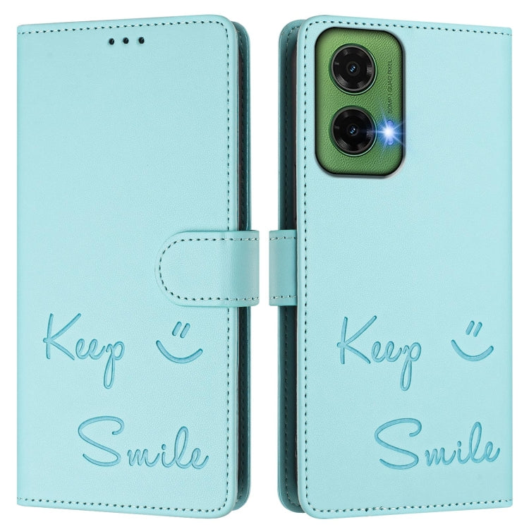 For Motorola Moto G35 Smile Embossing RFID Leather Phone Case