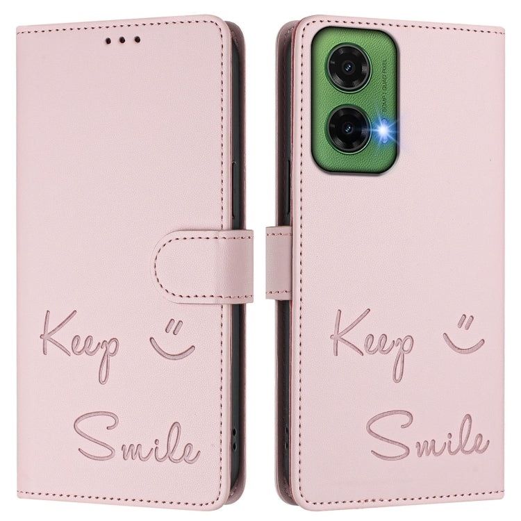 For Motorola Moto G35 Smile Embossing RFID Leather Phone Case