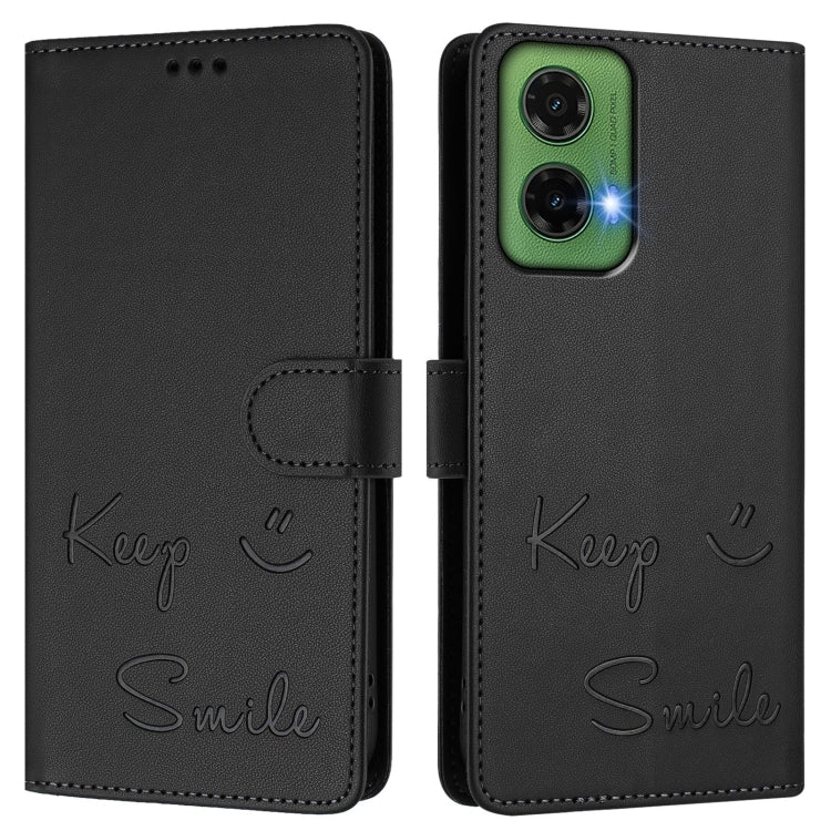 For Motorola Moto G35 Smile Embossing RFID Leather Phone Case