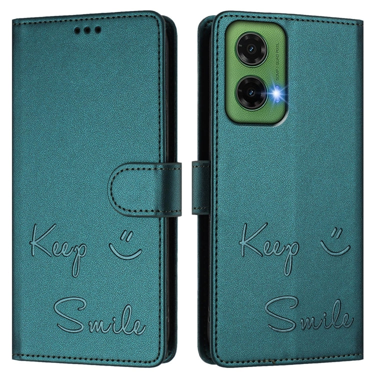 For Motorola Moto G35 Smile Embossing RFID Leather Phone Case