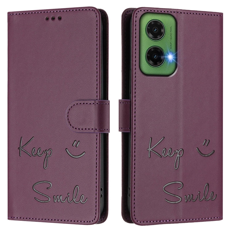 For Motorola Moto G35 Smile Embossing RFID Leather Phone Case