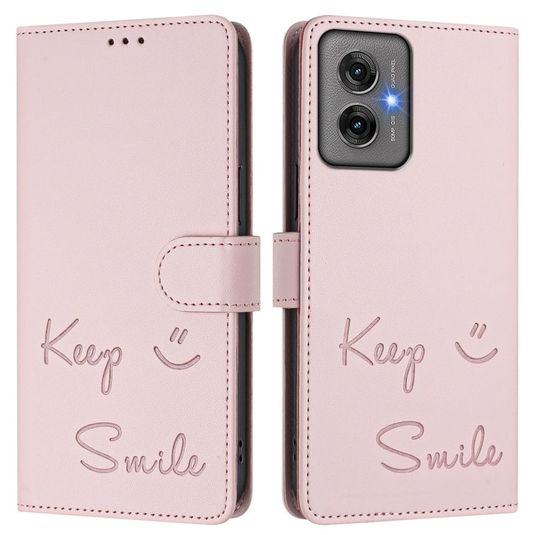 For Motorola Moto G55 Smile Embossing RFID Leather Phone Case