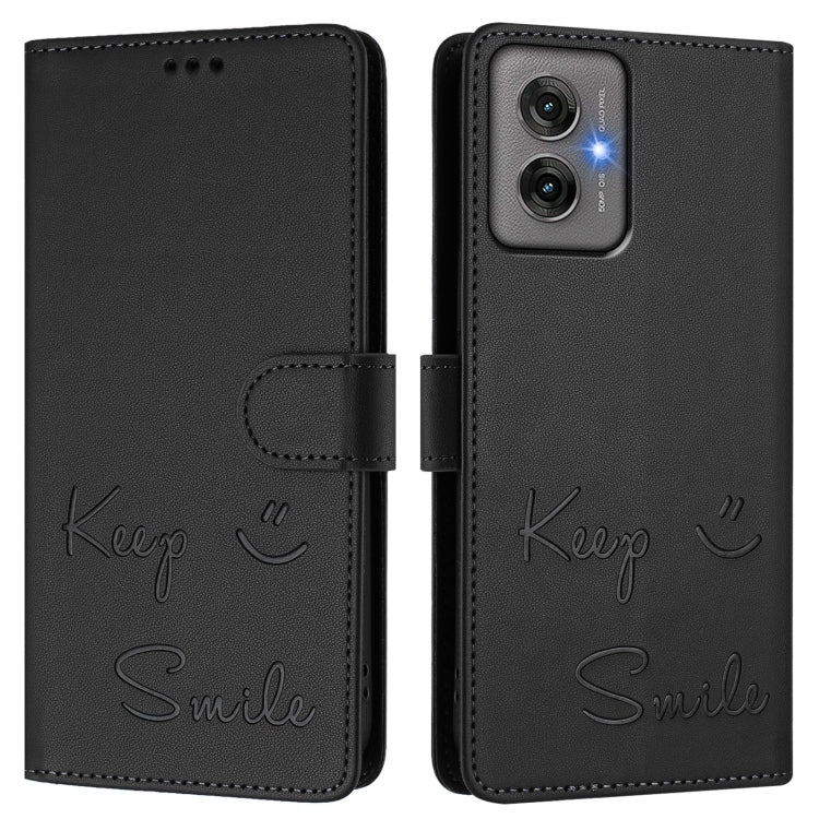 For Motorola Moto G55 Smile Embossing RFID Leather Phone Case