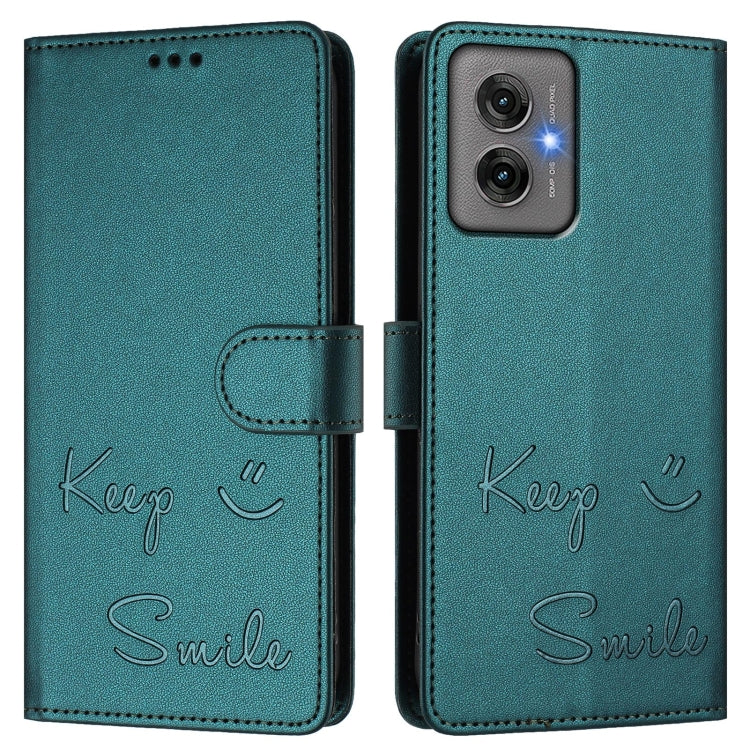 For Motorola Moto G55 Smile Embossing RFID Leather Phone Case