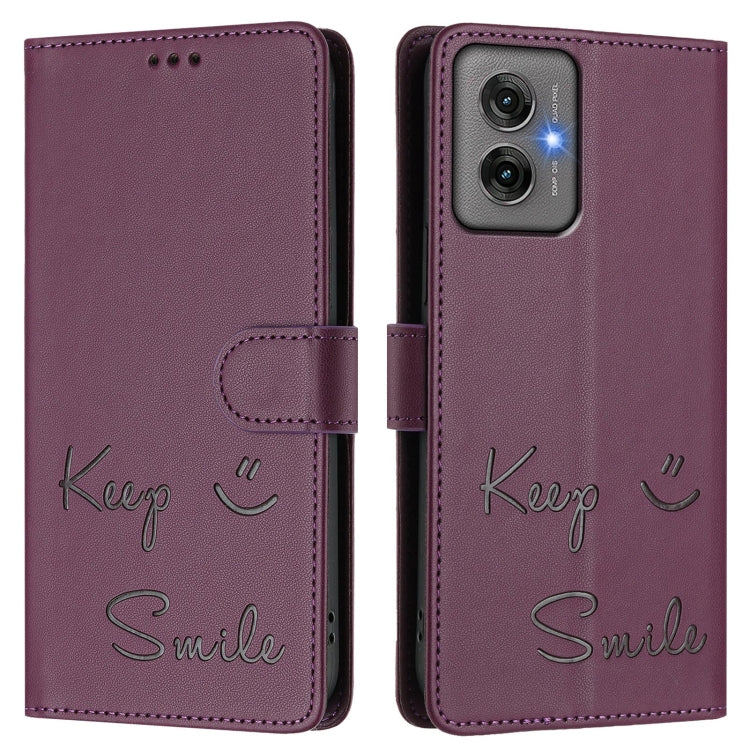 For Motorola Moto G55 Smile Embossing RFID Leather Phone Case