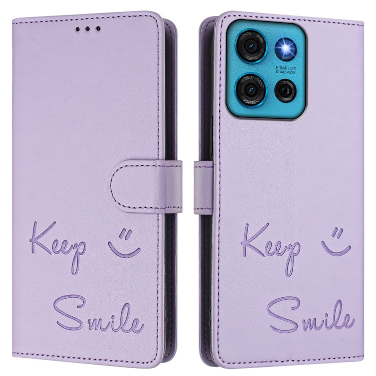 For Motorola Moto G75 5G Smile Embossing RFID Leather Phone Case