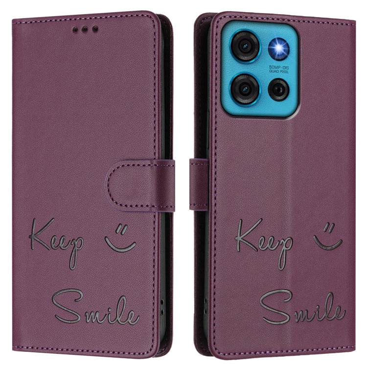 For Motorola Moto G75 5G Smile Embossing RFID Leather Phone Case