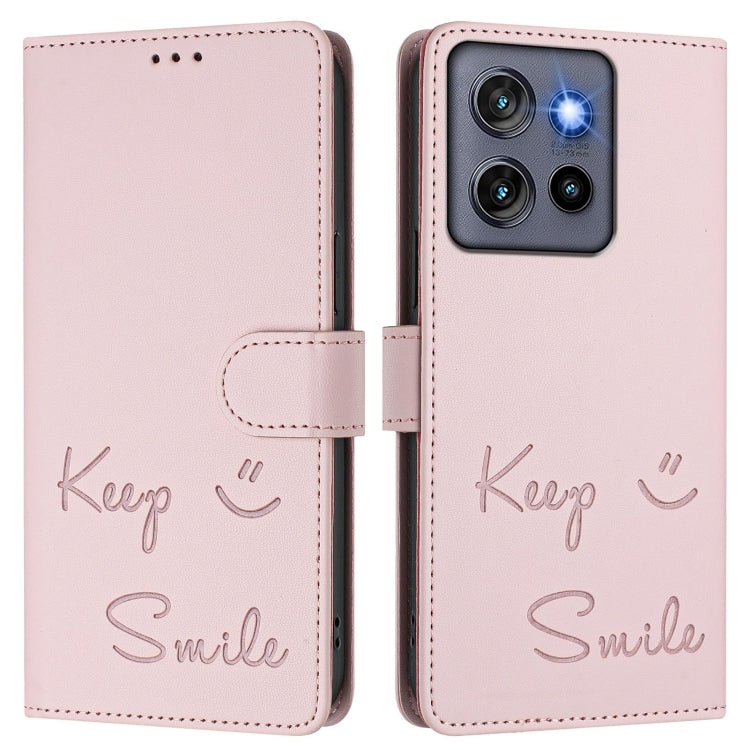For Motorola Edge 50 Neo Smile Embossing RFID Leather Phone Case