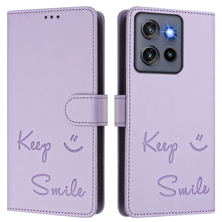 For Motorola Edge 50 Neo Smile Embossing RFID Leather Phone Case