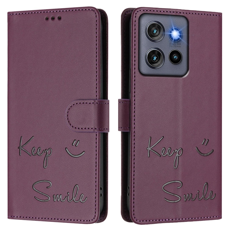 For Motorola Edge 50 Neo Smile Embossing RFID Leather Phone Case