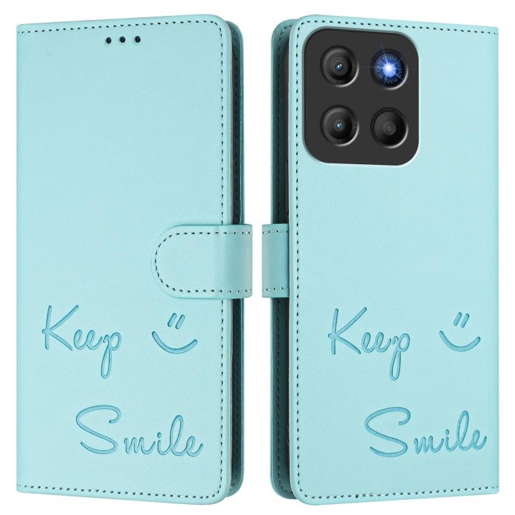For Motorola Moto G15 Smile Embossing RFID Leather Phone Case