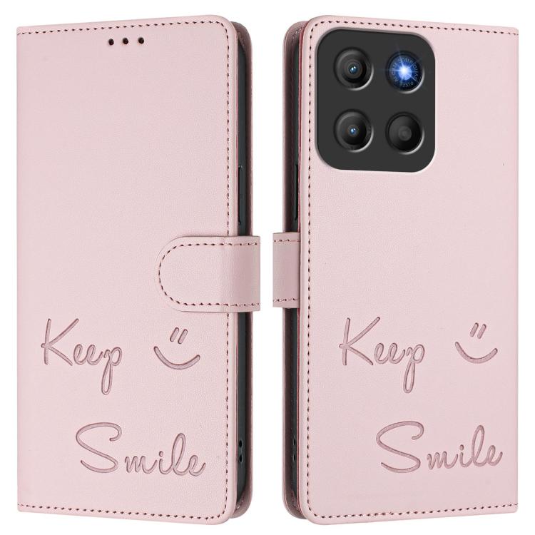 For Motorola Moto G15 Smile Embossing RFID Leather Phone Case