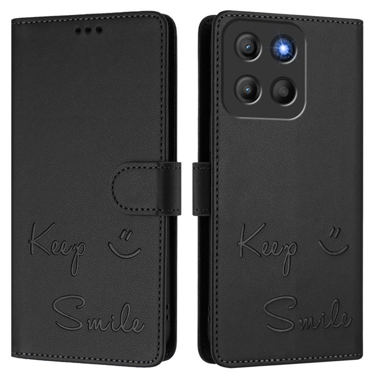 For Motorola Moto G15 Smile Embossing RFID Leather Phone Case