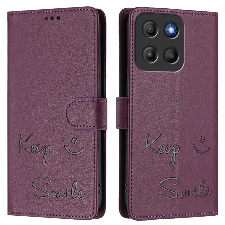 For Motorola Moto G15 Smile Embossing RFID Leather Phone Case