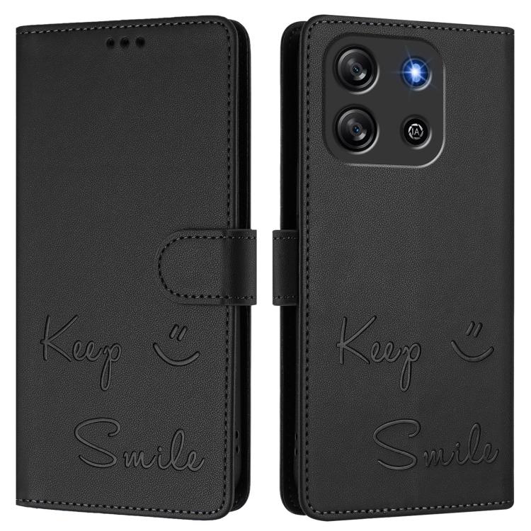 For Blackview Oscal Flat 1C Smile Embossing RFID Leather Phone Case
