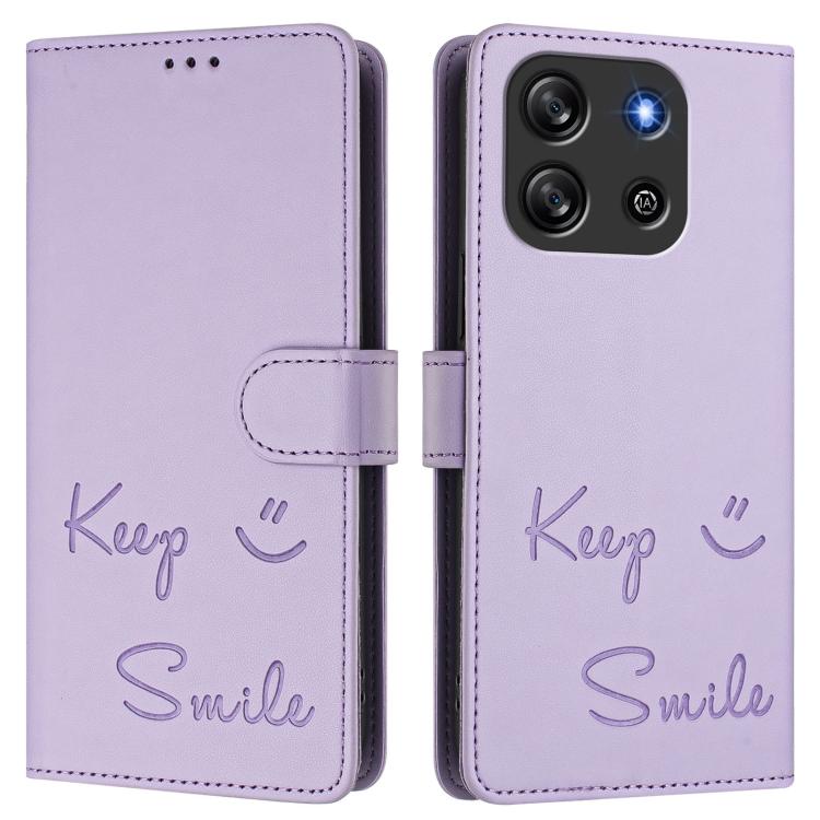 For Blackview Oscal Flat 1C Smile Embossing RFID Leather Phone Case