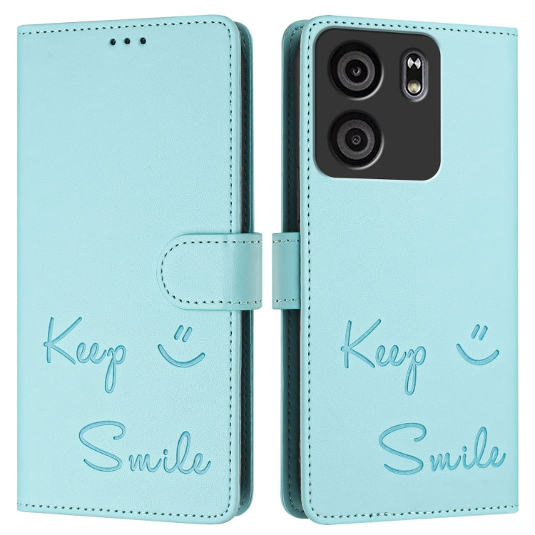 For BLU View 5 Smile Embossing RFID Leather Phone Case