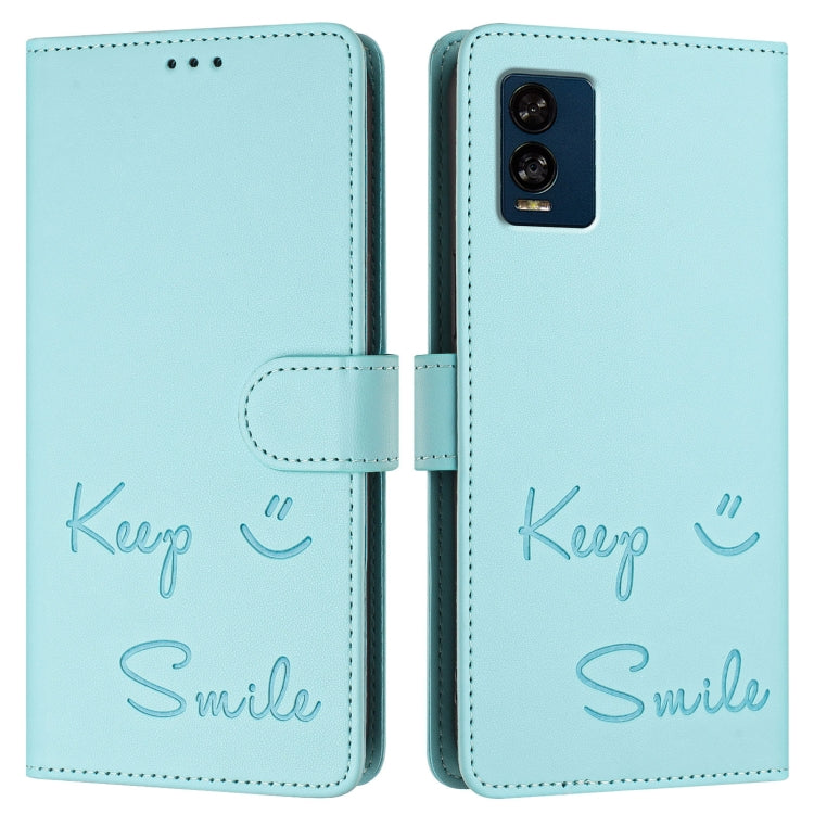 For BLU View Speed 5G Smile Embossing RFID Leather Phone Case