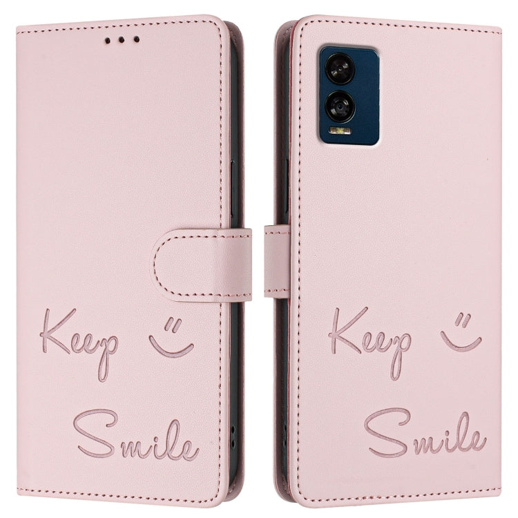 For BLU View Speed 5G Smile Embossing RFID Leather Phone Case