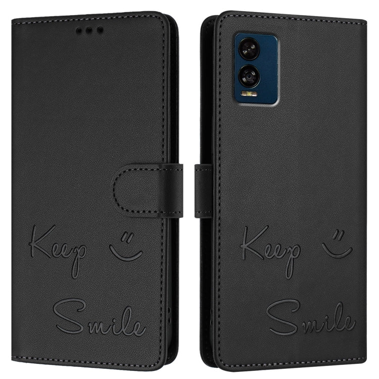 For BLU View Speed 5G Smile Embossing RFID Leather Phone Case