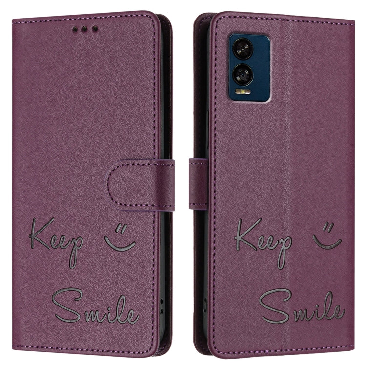 For BLU View Speed 5G Smile Embossing RFID Leather Phone Case