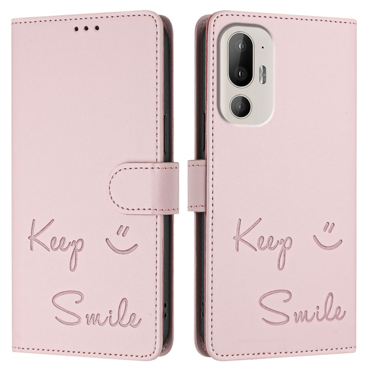 For HTC U24 Pro Smile Embossing RFID Leather Phone Case