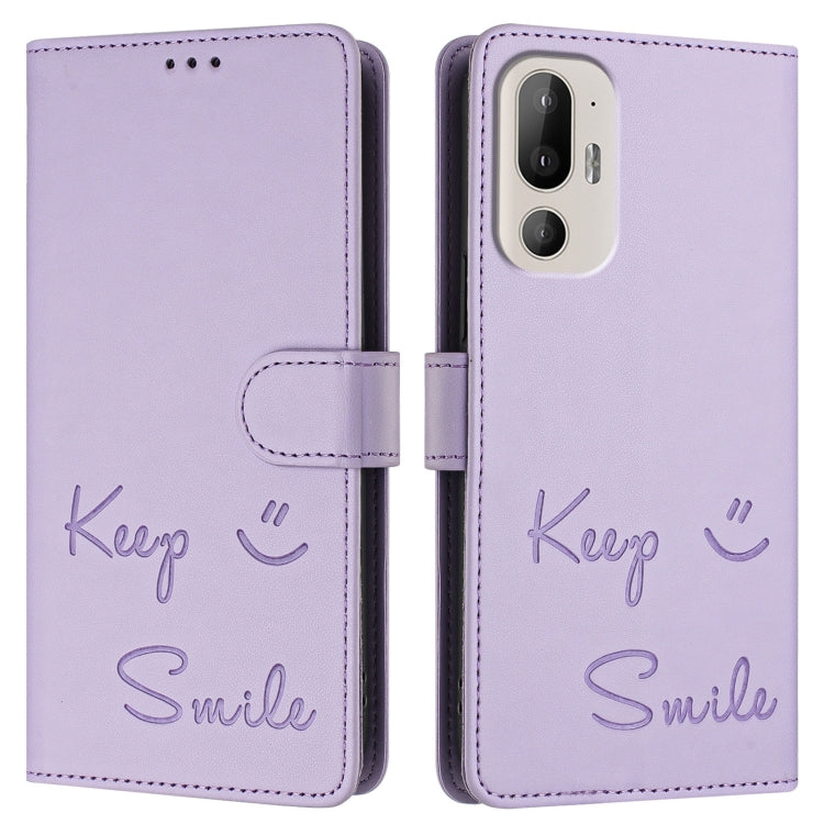 For HTC U24 Pro Smile Embossing RFID Leather Phone Case