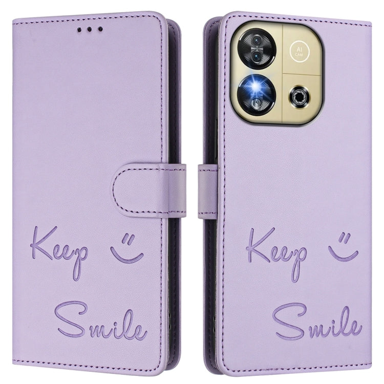 For Oukitel C57s Smile Embossing RFID Leather Phone Case