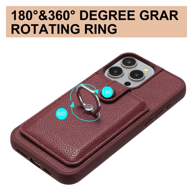 For iPhone 16 Pro Max Litchi Texture Drawing Card Bag Ring Holder Phone Case