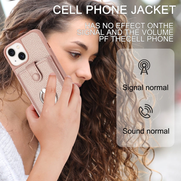 For iPhone 16 Litchi Texture Drawing Card Bag Ring Holder Phone Case