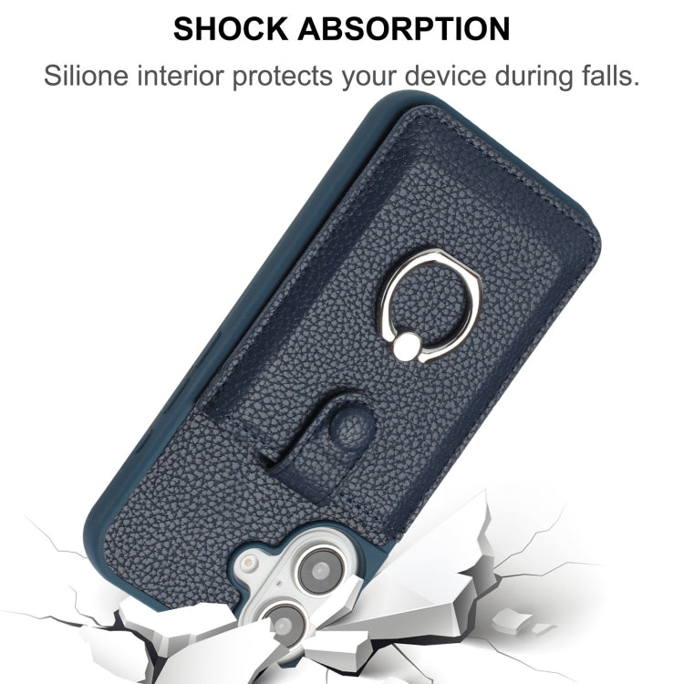 For iPhone 16 Litchi Texture Drawing Card Bag Ring Holder Phone Case