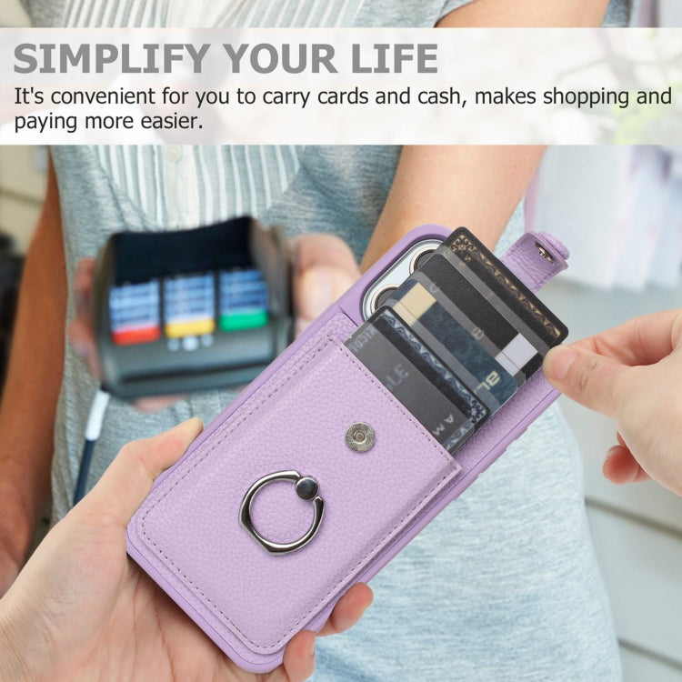 For iPhone 15 Pro Max Litchi Texture Drawing Card Bag Ring Holder Phone Case