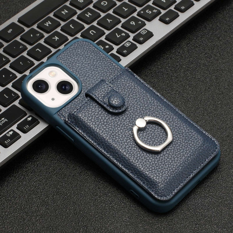 For iPhone 15 Litchi Texture Drawing Card Bag Ring Holder Phone Case