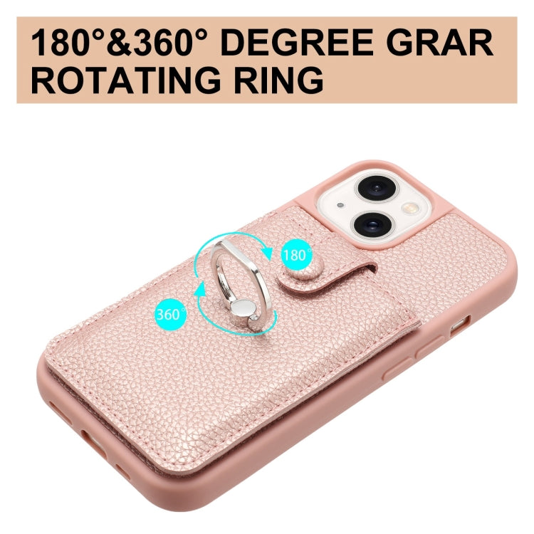 For iPhone 14 / 13 Litchi Texture Drawing Card Bag Ring Holder Phone Case