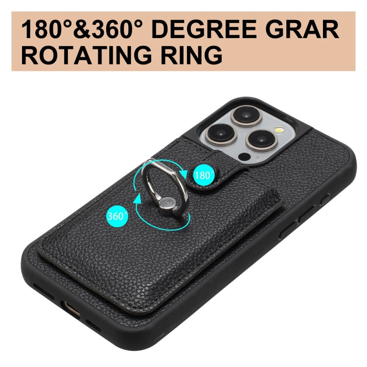 For iPhone 13 Pro Max Litchi Texture Drawing Card Bag Ring Holder Phone Case
