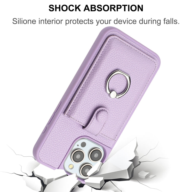 For iPhone 13 Pro Max Litchi Texture Drawing Card Bag Ring Holder Phone Case