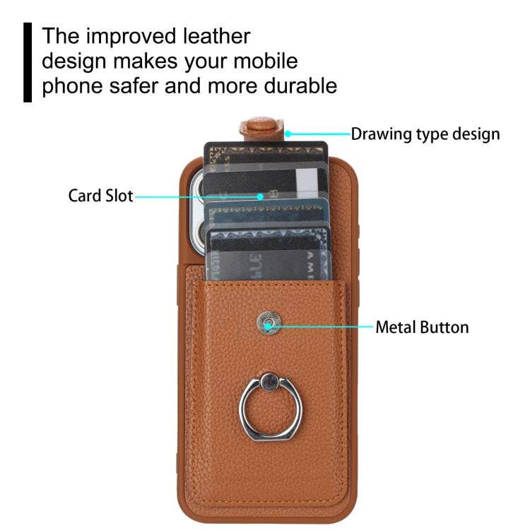 For iPhone 12 / 12 Pro Litchi Texture Drawing Card Bag Ring Holder Phone Case